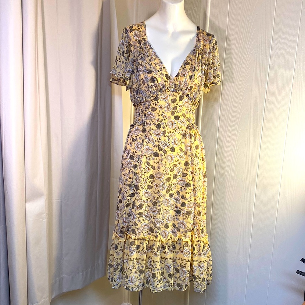 Max Studio Yellow Floral Dress Size Medium